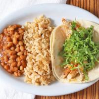 Kid’s Taco Plate. · one taco with only Cheese and Lettuce or Cabbage  served with rice and beans.