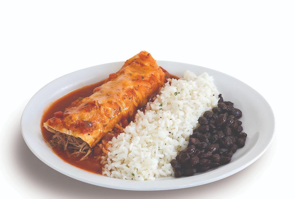Kid’s Enchilada Plate. · one cheese enchilada with mild red sauce served with rice and beans.