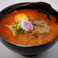 3. Spicy Tonkotsu Ramen · Spicy tonkotsu flavor soup with fried shallots. Come with bamboo shoots, fish cake, scallion...
