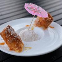 Banana Caramel Cheesecake Egg Roll · Add ice cream for an additional charge.