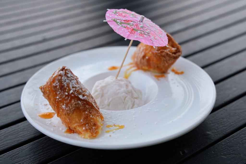 Banana Caramel Cheesecake Egg Roll · Add ice cream for an additional charge.