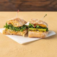 Sandwich No. 9 · Cheddar, blue cheese crumbles, kale, grilled asparagus and tomato jam.
