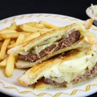 Patty Melt Platter · Beef patty served on grilled sourdough with Swiss cheese, grilled onions, and pickle chips. ...