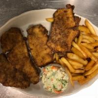 5 Pieces Chicken Tenders Platter · Fried to golden perfection and served with fries. Served with homemade coleslaw.
