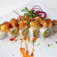 Rock Shrimp Roll · Tempura shrimp, avocado, rock shrimp tempura on top, thai sweet chili sauce, shichimi pepper...