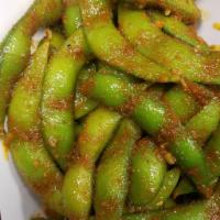 Angry Edamame · Spiced with creole seasoning.