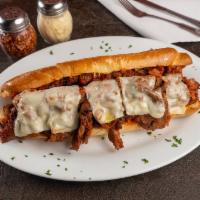 Steak Pizzaiolo and Cheese Sandwich · Steak, cheese, and caramelized onion sandwich. 