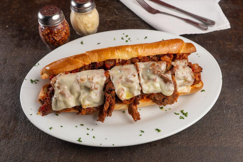 Steak Pizzaiolo and Cheese Sandwich · Steak, cheese, and caramelized onion sandwich. 