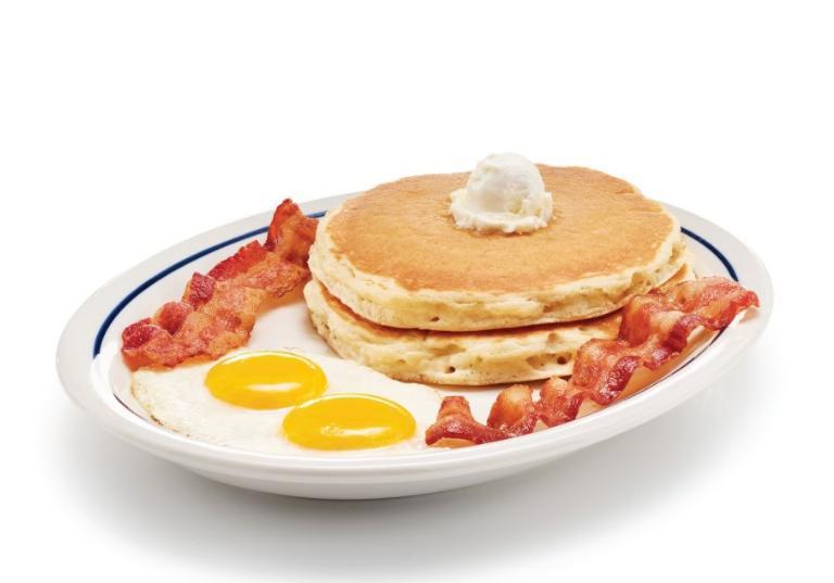 2 x 2 x 2 · Two eggs*, 2 bacon strips or 2 pork sausage links & 2 buttermilk pancakes.