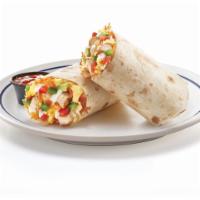 Southwest Chicken Burrito & Bowl · Grilled chicken, scrambled eggs+, hickory-smoked bacon pieces, green peppers & onions, tomat...