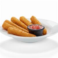 Mozza Sticks · Six perfectly crispy & melty Mozzarella cheese sticks served with marinara.

