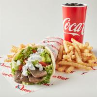 Gyro Combo · Ingredients: Gyro Sauce, Tomato, Onion, Lettuce. Choice of Meat: Lamb, Beef, Chicken. Served...