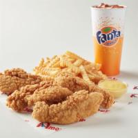 Chicken Tenders Meal · 4 tenders. Served with fries and a drink.