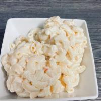 2 Scoops of Macaroni Salad · Cold pasta salad made with macaroni noodles.