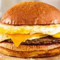 Sausage, Egg, Cheese Sandwich · Freshly cracked eggs, aged cheddar cheese, breakfast sausage, on a toasted brioche bun. 