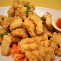 10. Fried Calamari · Fresh squid, lightly battered and fried served with scallion and a sprinkle of pepper on top...