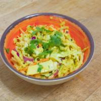 Moorish Slaw Salad Bowl · Green cabbage, red cabbage, carrots, red onions, cilantro mixed with creamy Moorish slaw dre...