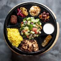 Bazaar Meal · Make your choices as you sample our menu and we will add falafel , grape leaf and samoon bre...