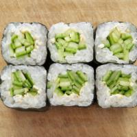 Cucumber Cut Roll ( 6 pcs.) · Rice & Cucumber inside and seaweed outside.