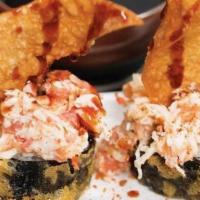 Hot Mess Roll · Spicy. Contain raw item. Krab stick, cream cheese, and jalapeno, tempura fried, topped with ...