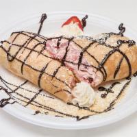 11. Strawberry Shortcake Crepe · Sliced strawberry, Graham cracker, cool whip and homemade strawberry sauce. Served cold.