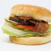 Hamburger with Bacon · 4 oz. of fresh ground beef, served on toasted sesame seed bun with tomatoes, pickles, lettuc...