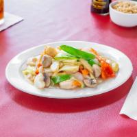 Seafood Delight · Jumbo shrimp, scallops and sauteed with vegetables in a white sauce.