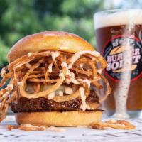 The A.1. Burger · 1/2 lb. beef patty, hickory-smoked sea salt, A1, white cheddar, fried onions, smoky burger s...