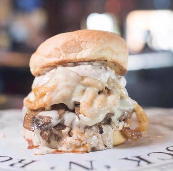 The Frenchman Burger · Mushrooms, Swiss, fried onions, and French onion dip.