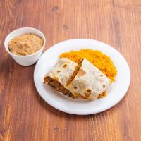 Burrito Platillo · Meat options asada, carnitas,pastor, pollo, tripa,cabeza. Served with rice and beans.