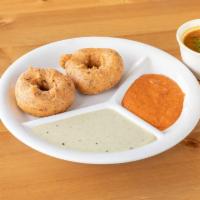 Medu Vada · Deep fried lentil donuts served with chutney and sambar. Dairy free, vegan, nut free, gluten...