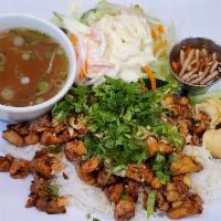 35. BBQ Chicken with Spring Roll · 1 piece.
Served w/salad, vermicelli noodle
Crushed peanut, sauteed shallots, fish sauce