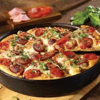 MEAT ME™ · Italian Sausage, Canadian bacon, andouille sausage, pepperoni, green olive garnish, fresh ba...