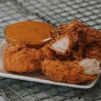 KIDS CHICKEN TENDIES · Grilled or fried, with your choice of side.
