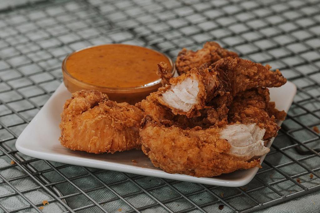 KIDS CHICKEN TENDIES · Grilled or fried, with your choice of side.