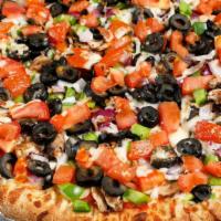 Vegetarian Special Pizza · Mushrooms, bell peppers, onions, black olives and fresh tomatoes. Vegetarian.