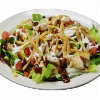 BBQ Chicken Salad · Charbroiled chicken breast, tomato, corn, tortilla strips, drizzled with BBQ sauce and Ranch...