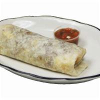  Breakfast Burrito · Choice of bacon, sausage, ham, with eggs, cheese and hash browns.
