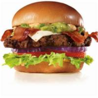 The 1/3lb. Guacamole Bacon Thickburger® · A 1/3 lb. Charbroiled Angus Beef Patty, Guacamole, Two Strips of Bacon, Melted Pepper Jack C...