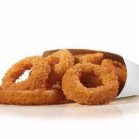 Onion Rings · Onion rings cooked up crispy and golden brown.