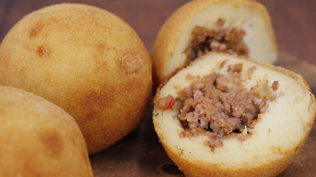 Papa Rellena/Stuffed Potato · Breaded Mashed Potato Ball Filled with Picadillo