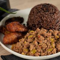 Picadillo Meal · Ground beef cooked in traditional Cuban seasoning with your choice of rice and side.