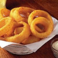 Beer Battered Onion Rings · Fried beer battered onion rings served with your choice of marinara, ketchup or ranch dressi...