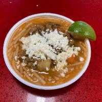 Fideo Loco · OUr famous fideo noodle soup with beef picadillo and queso fresco