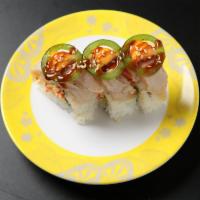 Mexican Roll (9 pcs) · Imitation crab avocado topped with albacore jalapeno seared.