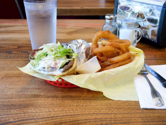 05. Beef & Lamb Gyro Wrap · Beef and lamb gyros strips, tomatoes, onions, lettuce, and tzatziki.