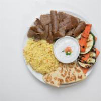 Gyro Platter · Gyro meat served with lettuce, tomato and tzatziki sauce.