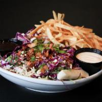 Garlic Shredded Beef Salad · Mixed greens, chihuahua cheese, jicama, tomato, red onion, cilantro, purple cabbage, queso f...