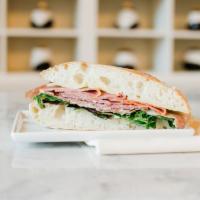 Italian Sandwich · Includes prosciutto, capicola, salami, harvarti cheese and mixed green. Taste like a warm bl...