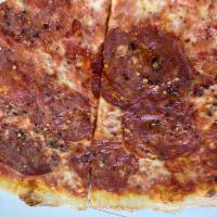 Diavola Pizza 🌶 · Tomato Sauce, Mozzarella Cheese, Spicy Italian Sopressata, Crushed Red Flakes